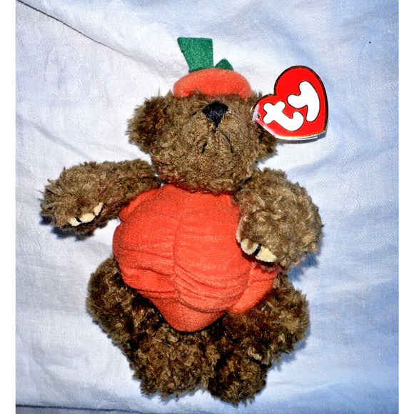 1993 ty Attic Treasures Peter Bear in Halloween Pumpkin Costume Jointed Tags - Picture 8 of 9